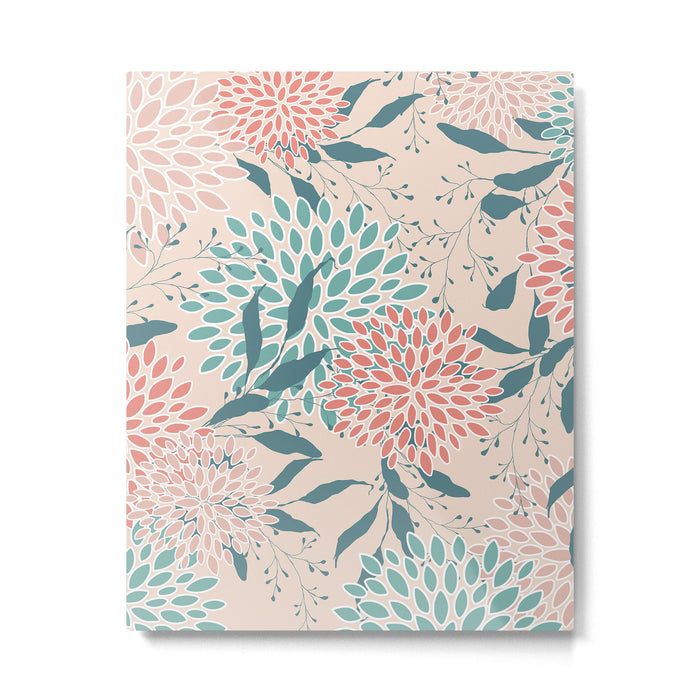 Floral Blooms and Leaves, Peach, Coral and Teal Metal Print Gallery Image 1