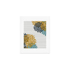 Floral Blooms and Stripes, Navy Blue, Teal, Yellow, Gray Art Print Gallery Image 1