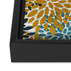 Floral Blooms and Stripes, Navy Blue, Teal, Yellow, Gray Framed Canvas Print Gallery Image 3
