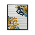 Floral Blooms and Stripes, Navy Blue, Teal, Yellow, Gray Framed Canvas Print Gallery Image 8