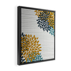 Floral Blooms and Stripes, Navy Blue, Teal, Yellow, Gray Framed Canvas Print Gallery Image 2