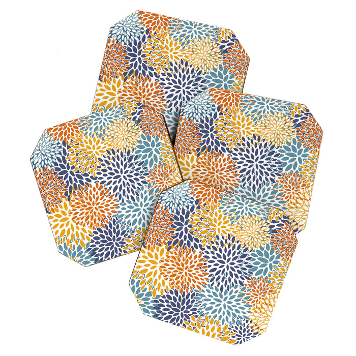 Floral Blooms, Blue, Teal, Orange, Yellow Coaster Gallery Image 1