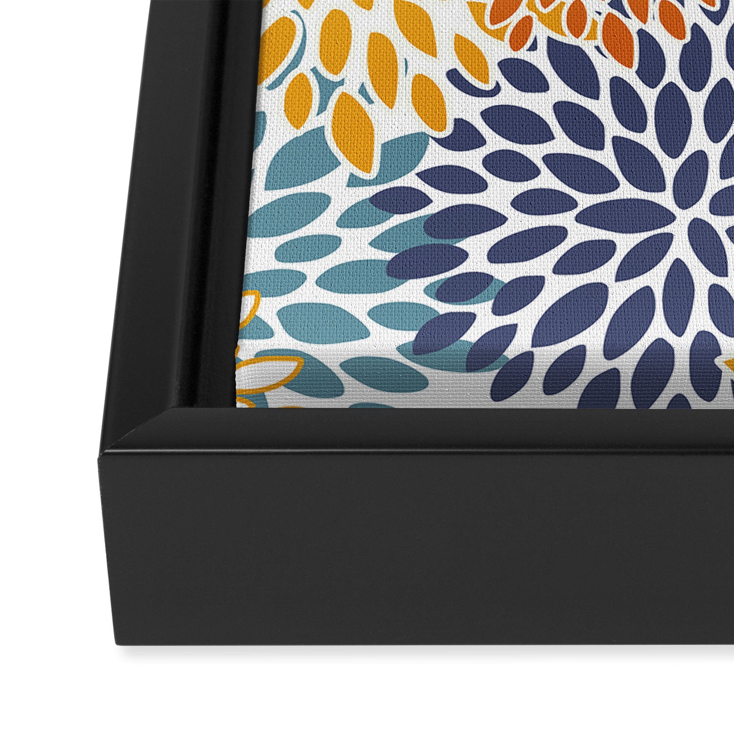 Floral Blooms, Blue, Teal, Orange, Yellow Framed Canvas Print Gallery Image 3