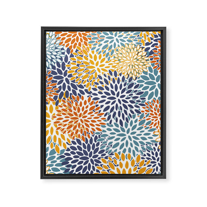 Floral Blooms, Blue, Teal, Orange, Yellow Framed Canvas Print Gallery Image 8