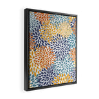 Floral Blooms, Blue, Teal, Orange, Yellow Framed Canvas Print Gallery Image 2