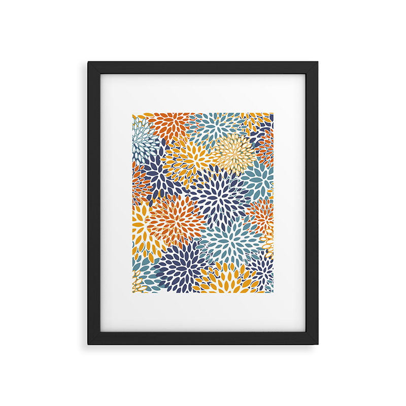 Floral Blooms, Blue, Teal, Orange, Yellow Framed Art Print Gallery Image 6