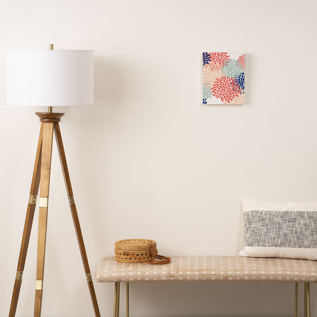 Floral Blooms, Coral, Navy, Aqua Canvas Print Gallery Image 2
