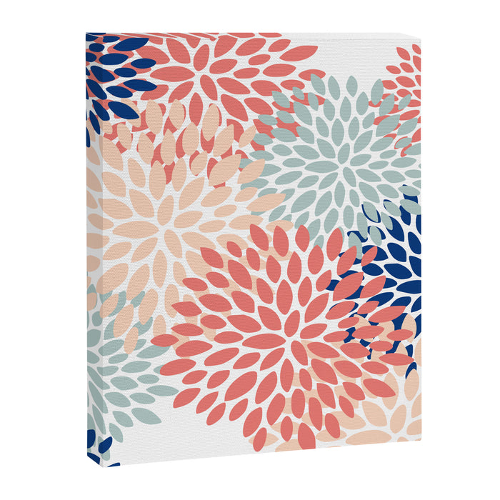 Floral Blooms, Coral, Navy, Aqua Canvas Print Gallery Image 1