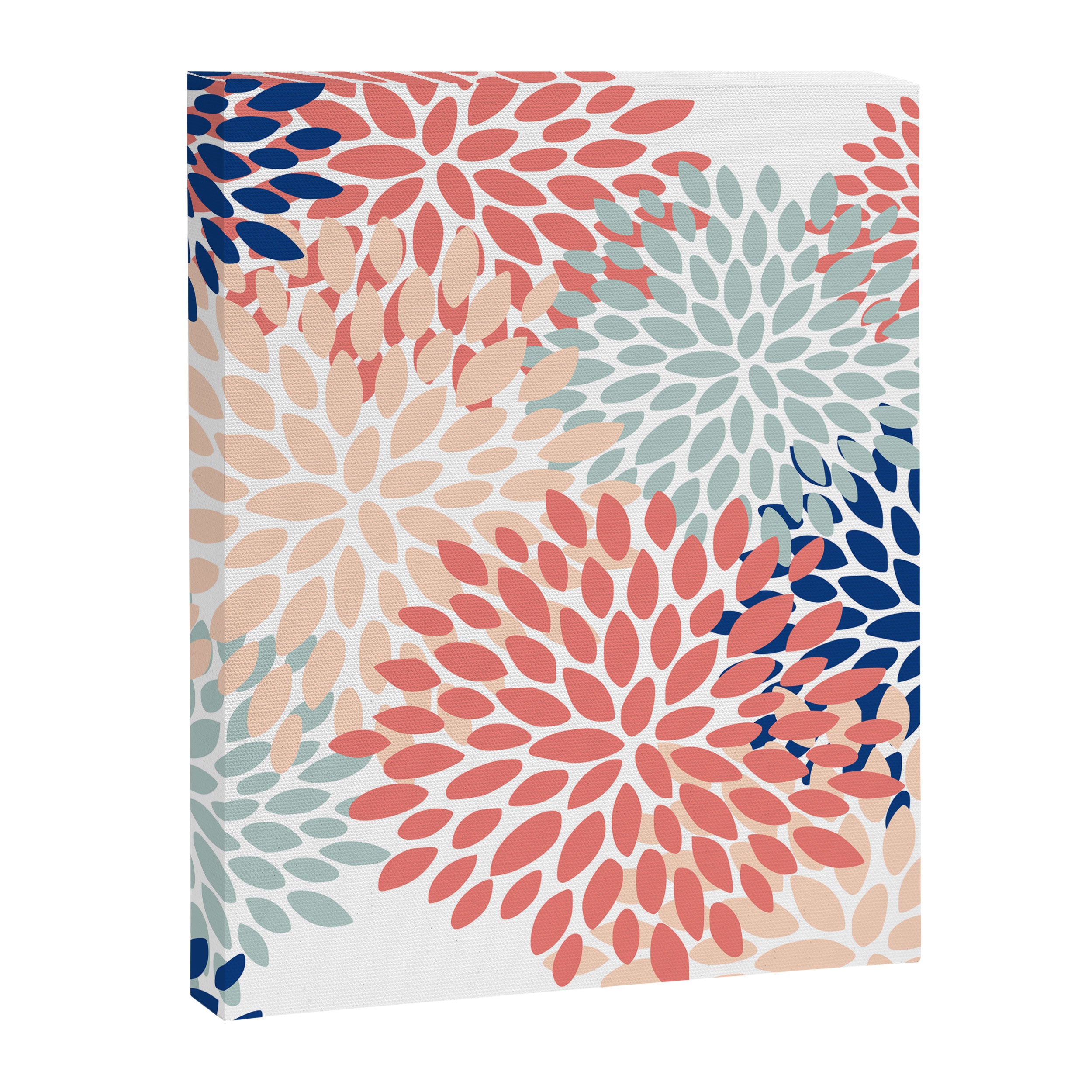 Floral Blooms, Coral, Navy, Aqua Canvas Print Gallery Image 8