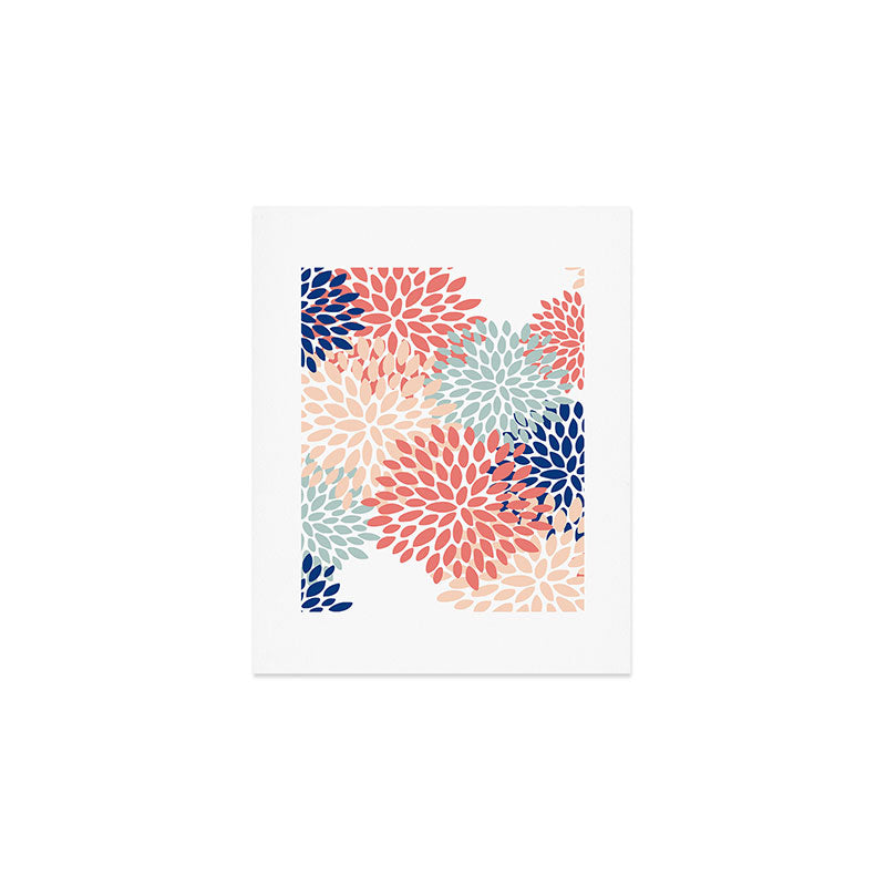 Floral Blooms, Coral, Navy, Aqua Art Print Gallery Image 1
