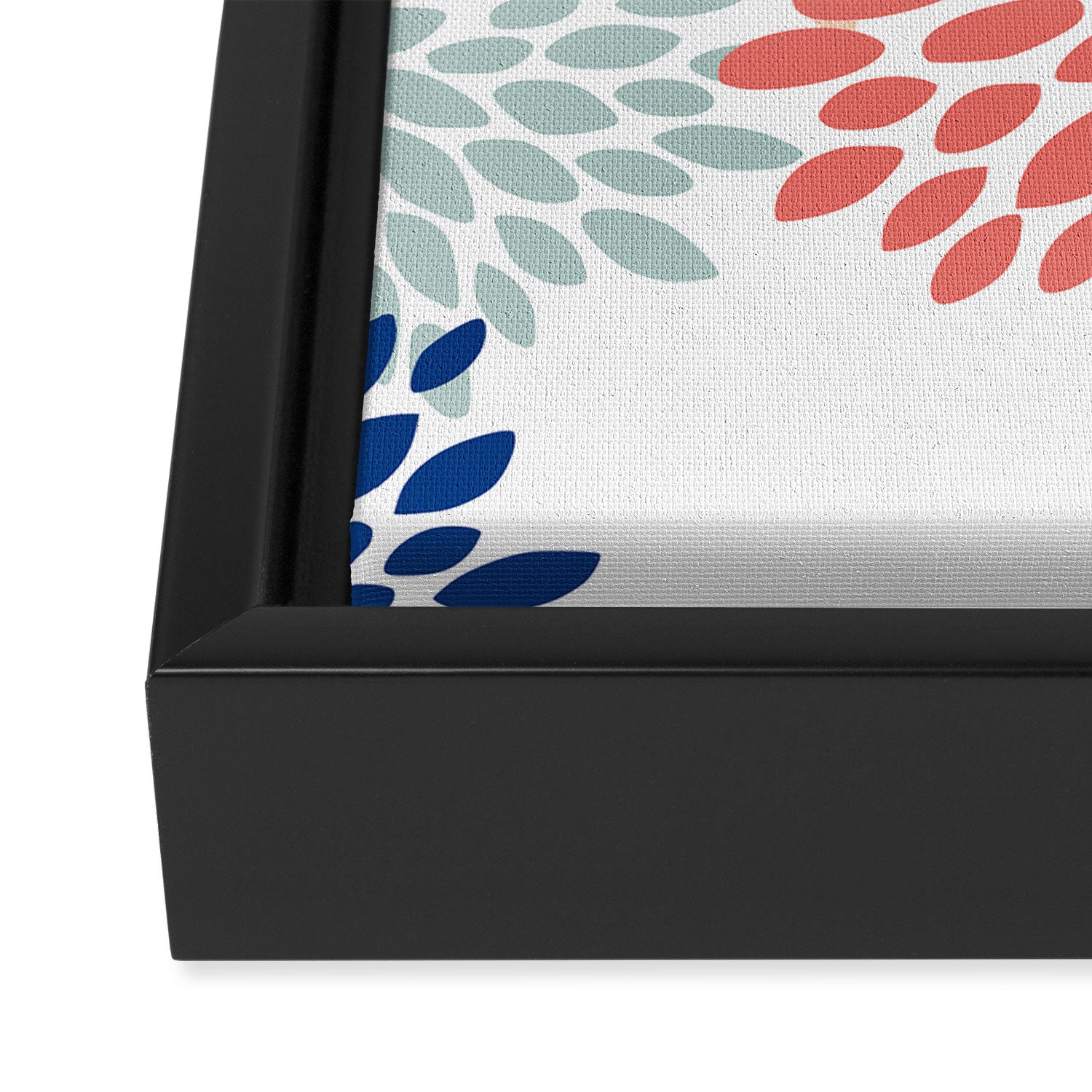 Floral Blooms, Coral, Navy, Aqua Framed Canvas Print Gallery Image 3