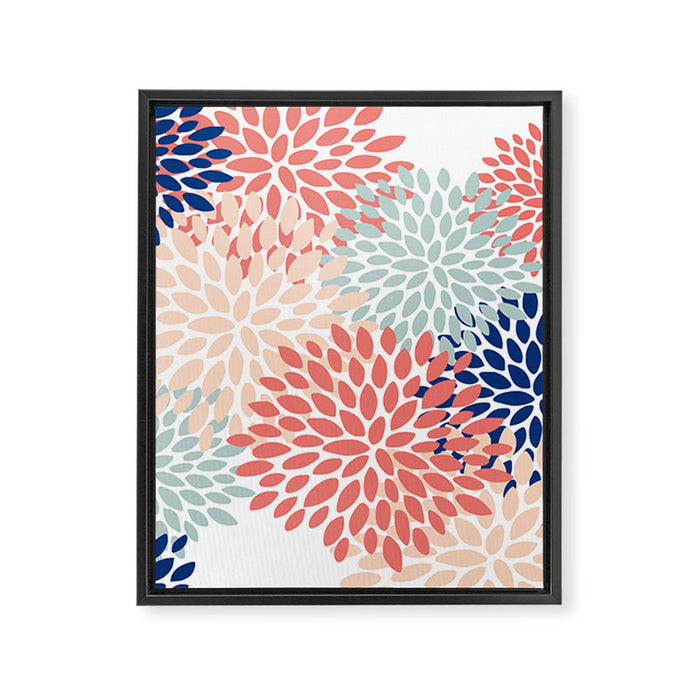Floral Blooms, Coral, Navy, Aqua Framed Canvas Print Gallery Image 1