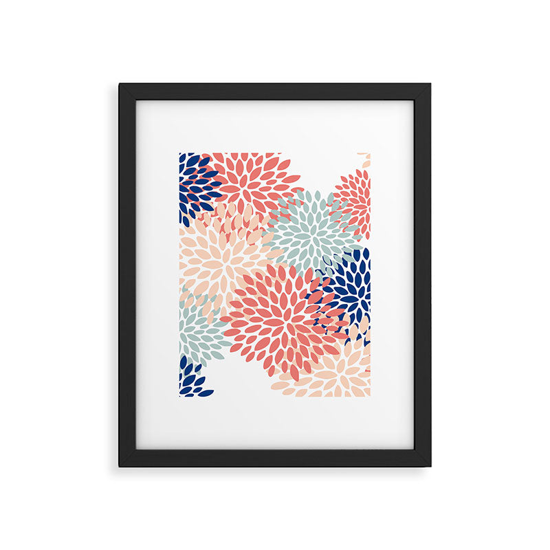 Floral Blooms, Coral, Navy, Aqua Framed Art Print Gallery Image 6