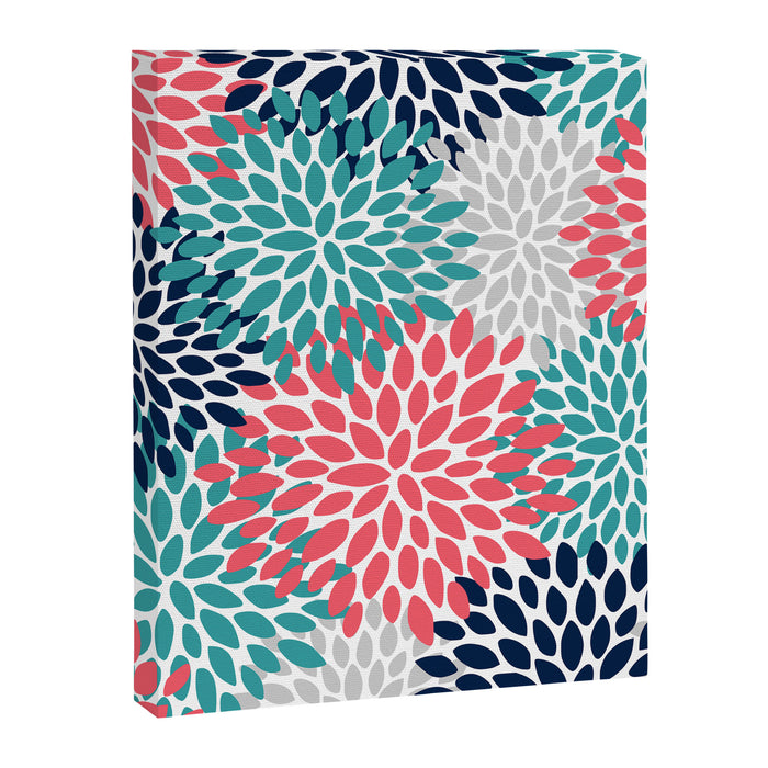 Floral Blooms, Coral Pink, Navy, Teal, Gray Canvas Print Gallery Image 1