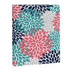 Floral Blooms, Coral Pink, Navy, Teal, Gray Canvas Print Gallery Image 8