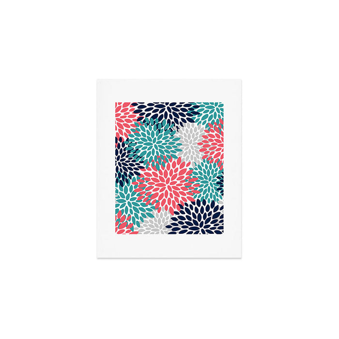 Floral Blooms, Coral Pink, Navy, Teal, Gray Art Print Gallery Image 1
