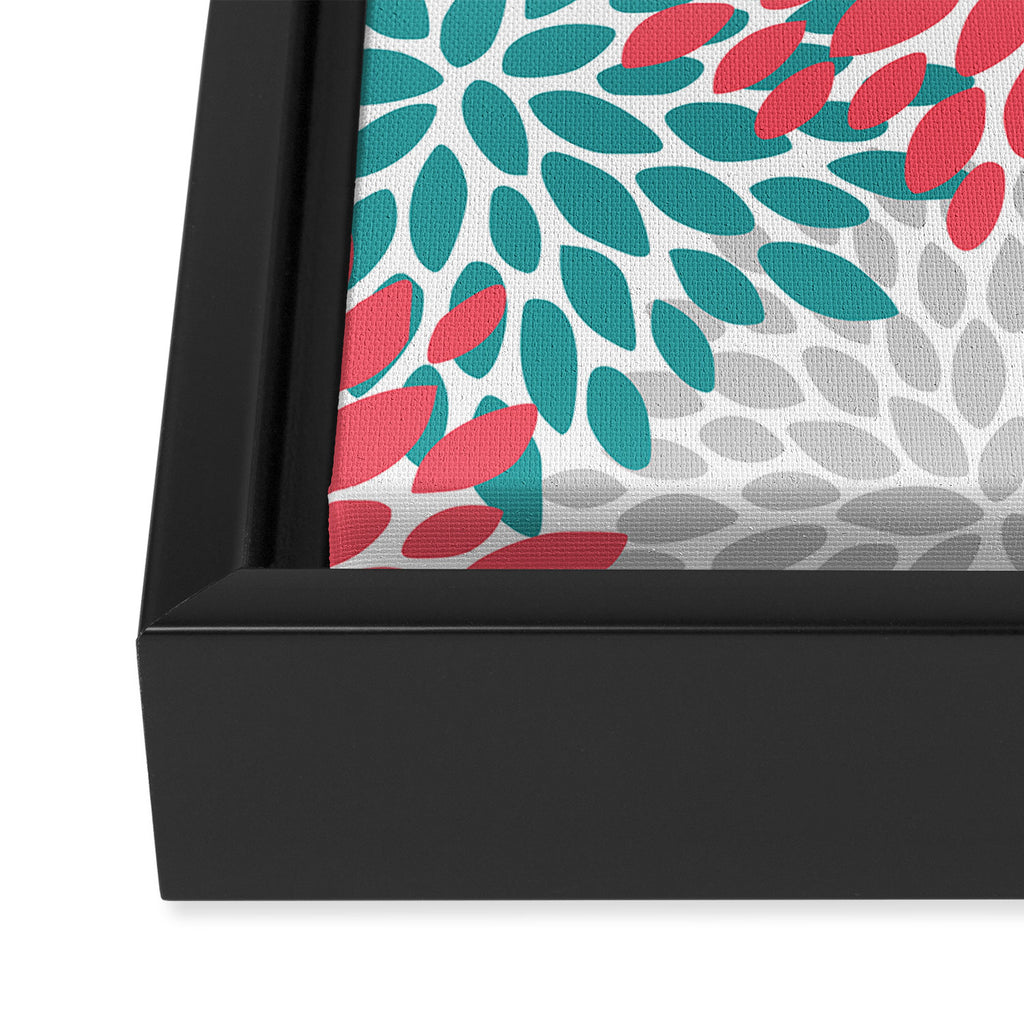 Floral Blooms, Coral Pink, Navy, Teal, Gray Framed Canvas Print Gallery Image 3