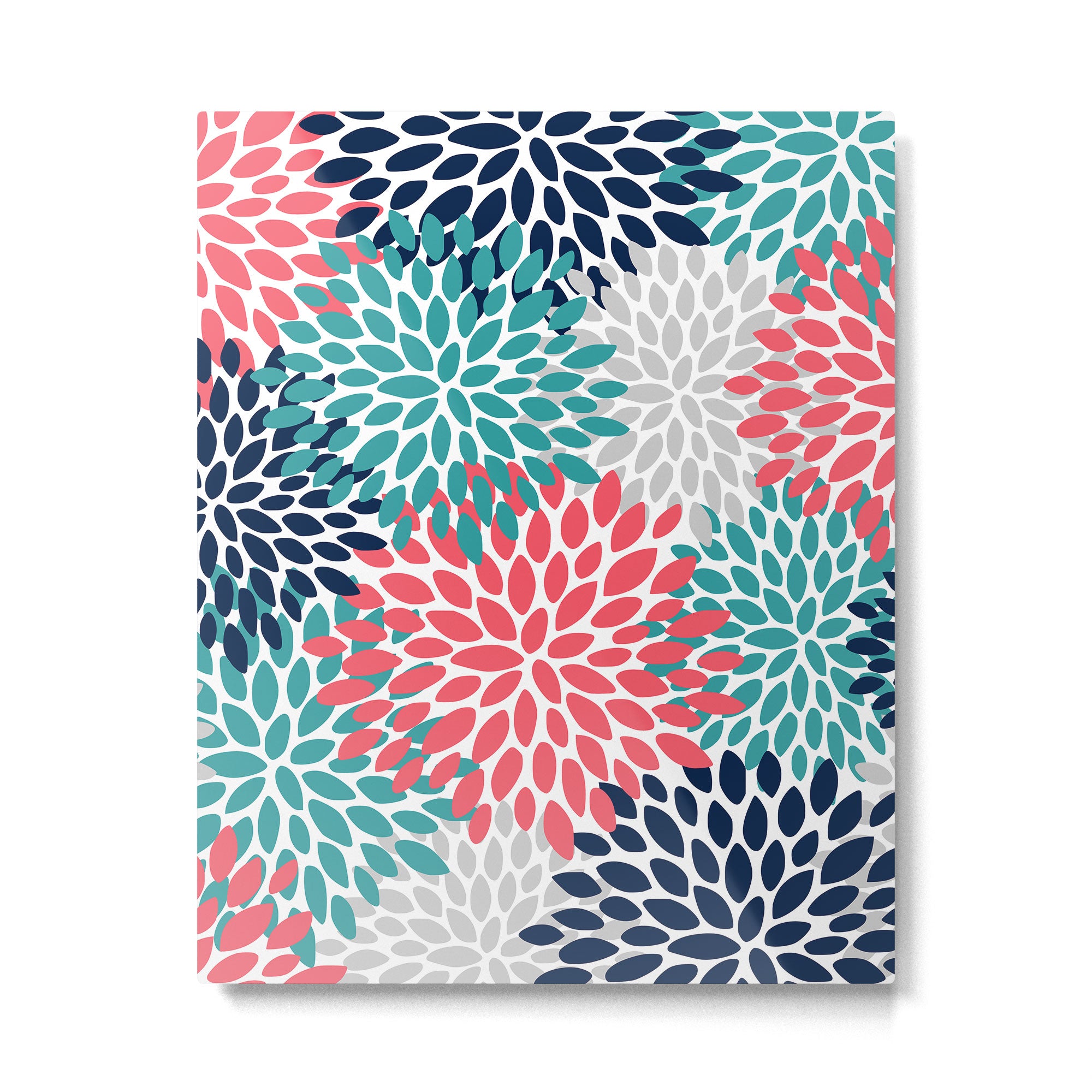 Floral Blooms, Coral Pink, Navy, Teal, Gray Metal Print Gallery Image 6