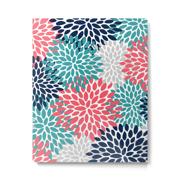 Floral Blooms, Coral Pink, Navy, Teal, Gray Metal Print Gallery Image 1