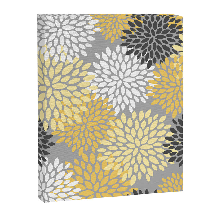 Floral Blooms, Gray, Charcoal, Yellow Canvas Print Gallery Image 1