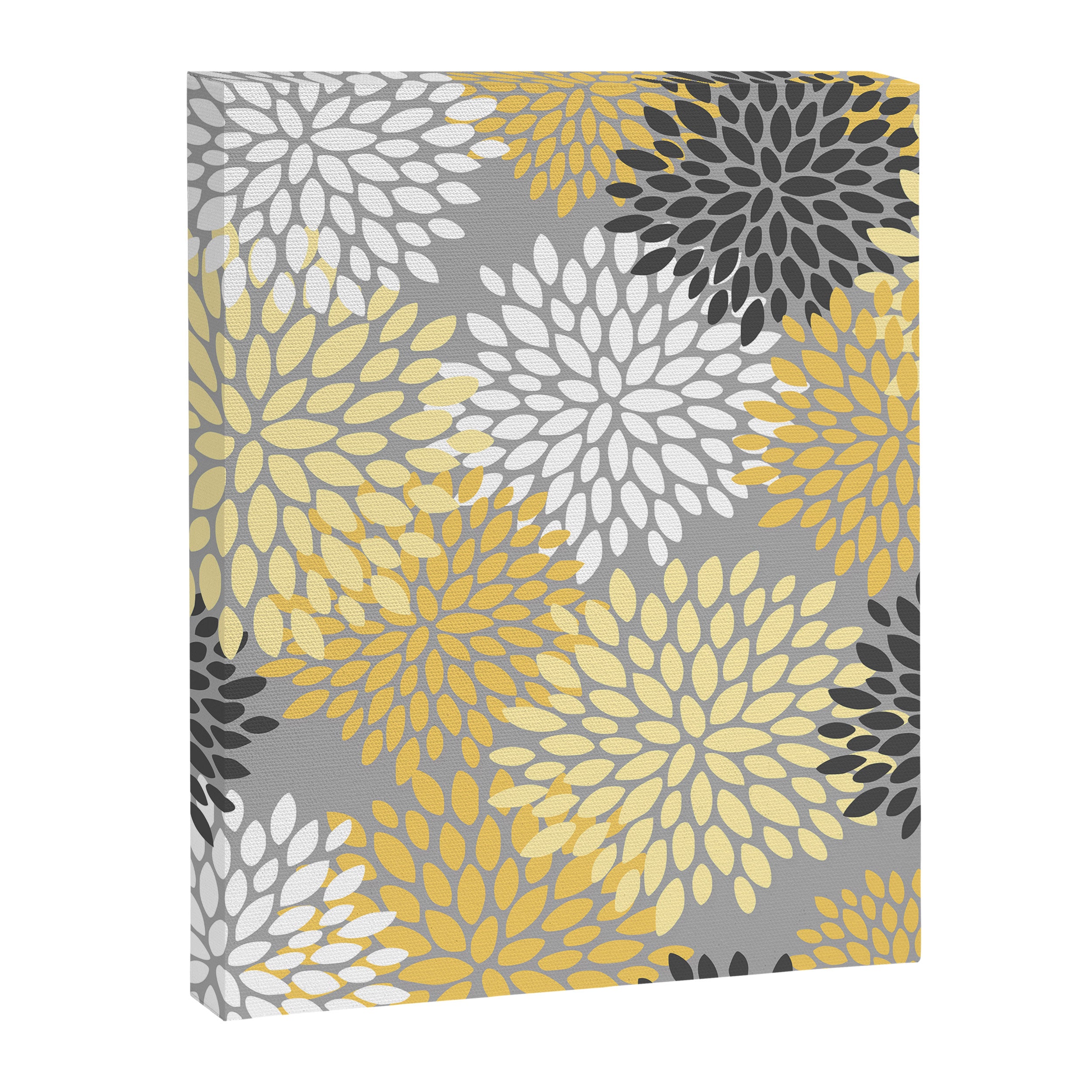 Floral Blooms, Gray, Charcoal, Yellow Canvas Print Gallery Image 8