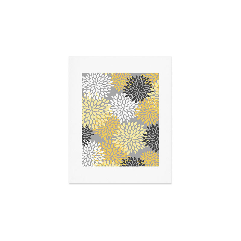 Floral Blooms, Gray, Charcoal, Yellow Art Print Gallery Image 1