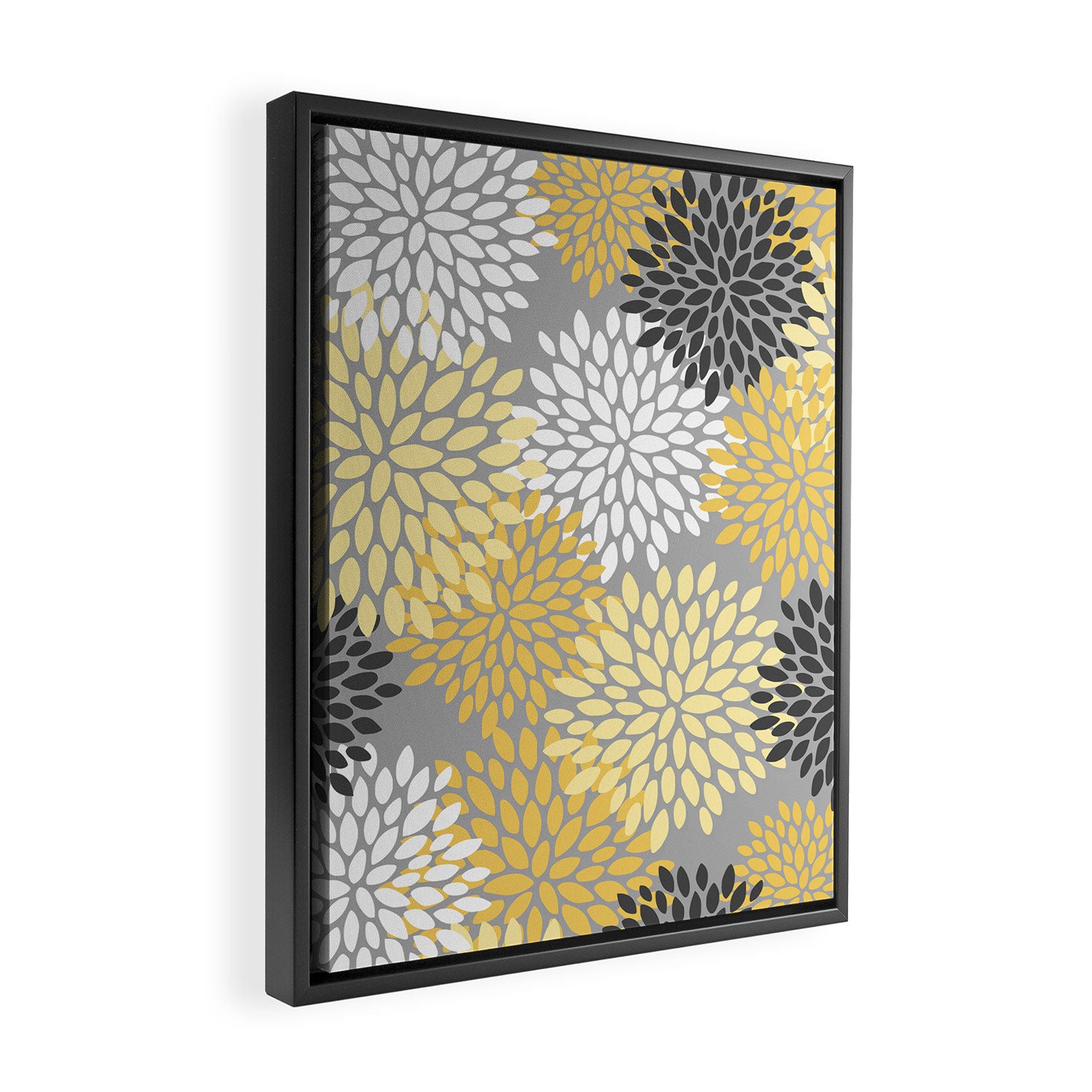 Floral Blooms, Gray, Charcoal, Yellow Framed Canvas Print Gallery Image 2