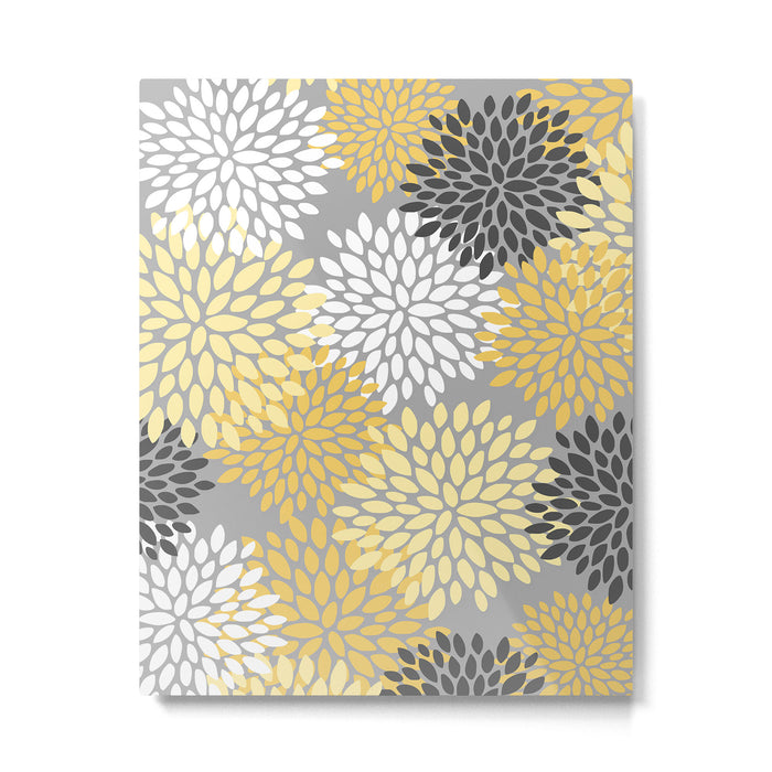 Floral Blooms, Gray, Charcoal, Yellow Metal Print Gallery Image 1
