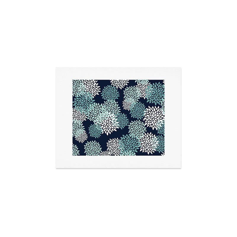 Floral Blooms in Navy, Teal and White Art Print Gallery Image 1