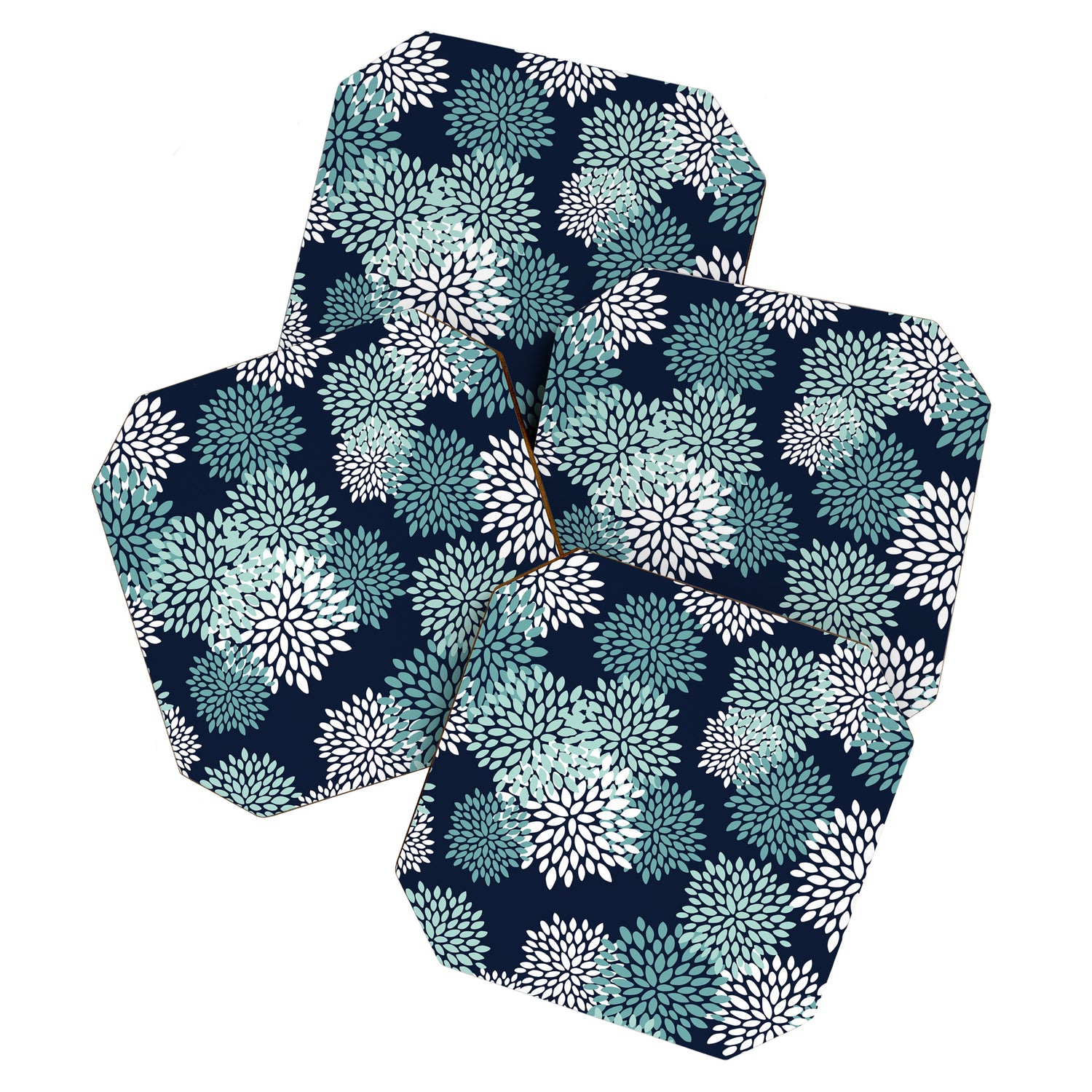 Floral Blooms in Navy, Teal and White Coaster Gallery Image 1