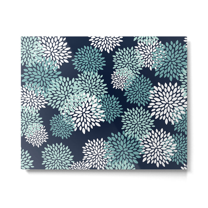 Floral Blooms in Navy, Teal and White Metal Print Gallery Image 1