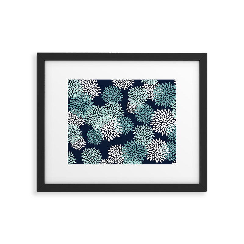 Floral Blooms in Navy, Teal and White Framed Art Print Gallery Image 6