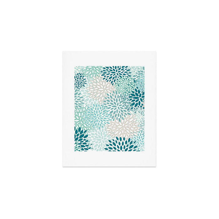 Floral Blooms in Teal, Aqua, Turquoise Art Print Gallery Image 1