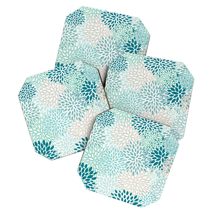 Floral Blooms in Teal, Aqua, Turquoise Coaster Gallery Image 1