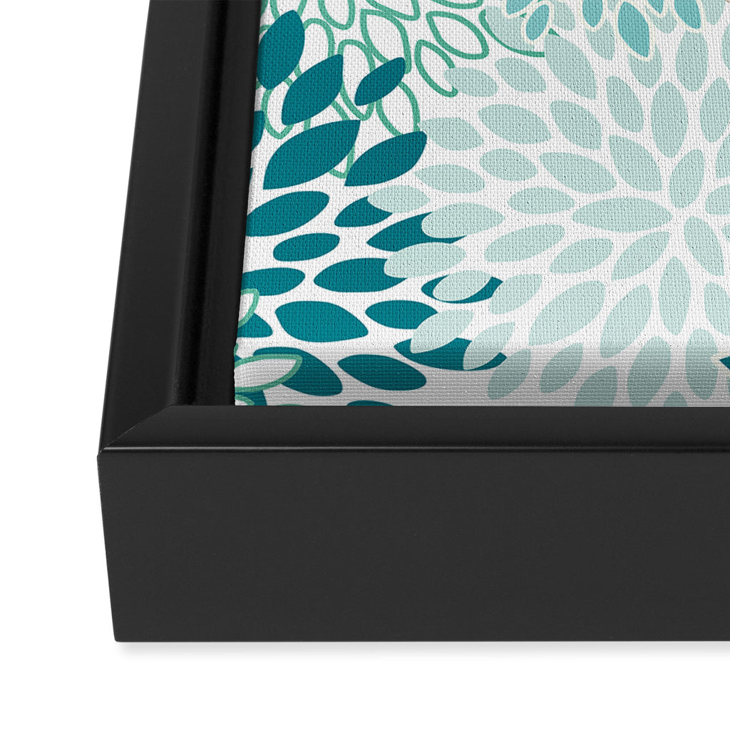 Floral Blooms in Teal, Aqua, Turquoise Framed Canvas Print Gallery Image 3
