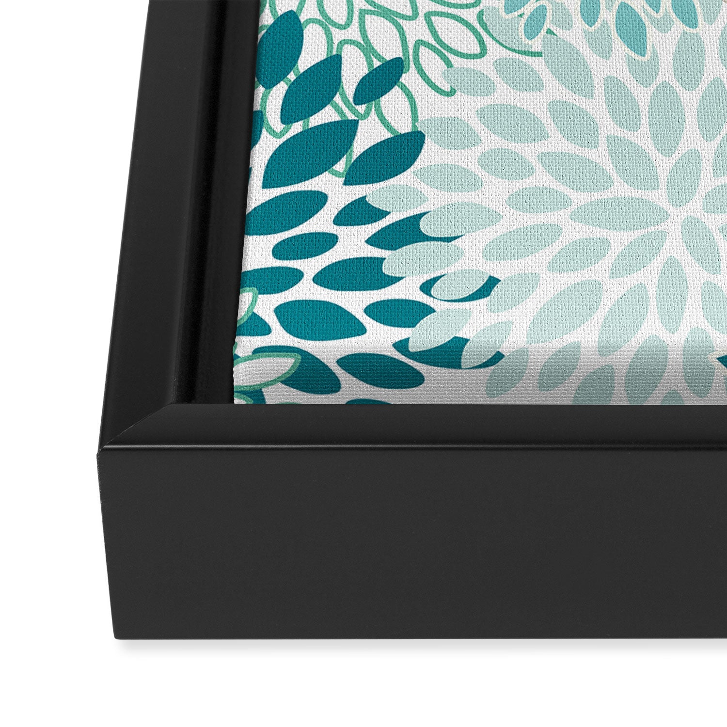 Floral Blooms in Teal, Aqua, Turquoise Framed Canvas Print Gallery Image 3