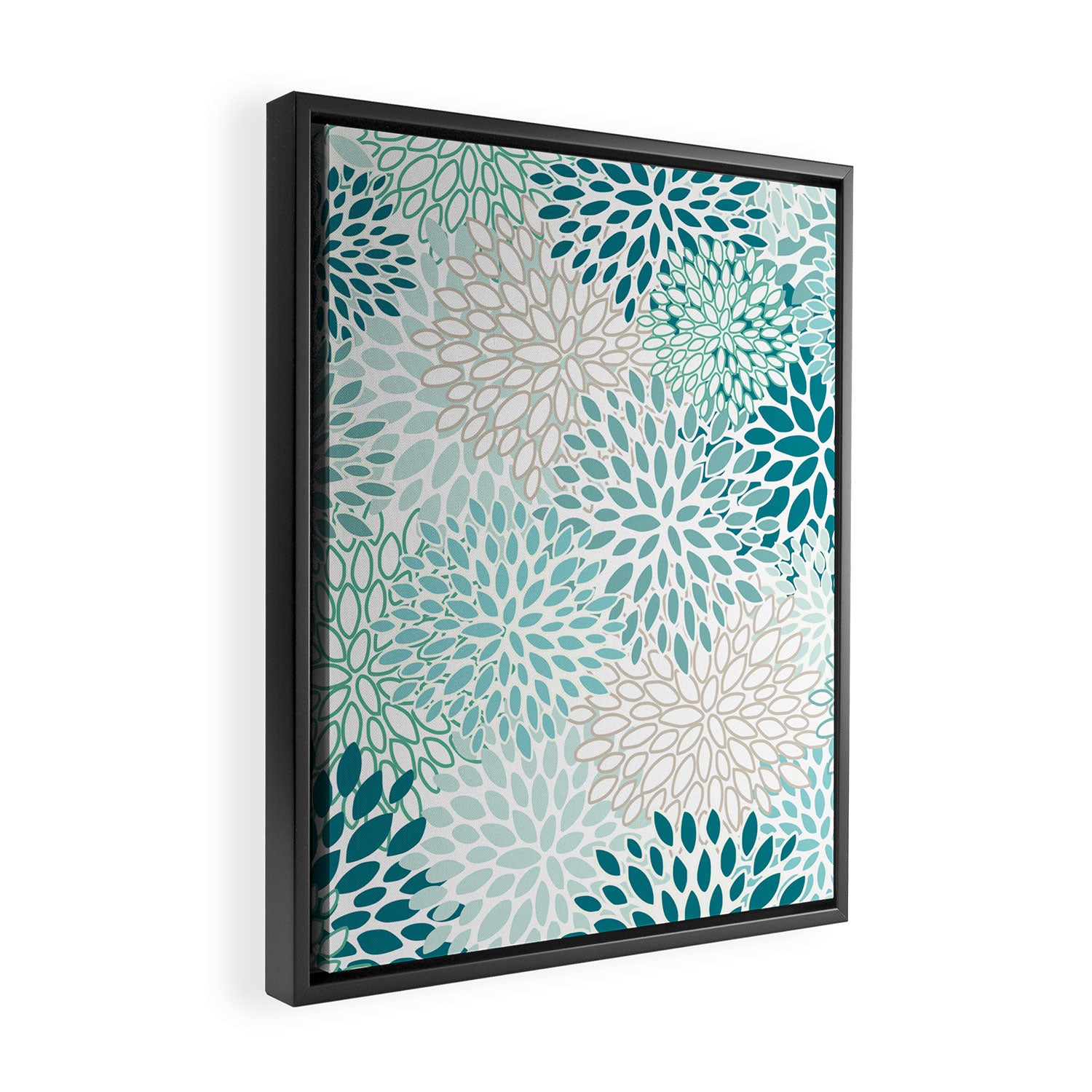Floral Blooms in Teal, Aqua, Turquoise Framed Canvas Print Gallery Image 2