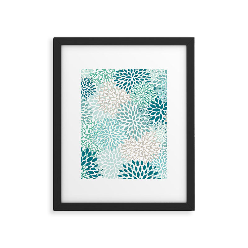 Floral Blooms in Teal, Aqua, Turquoise Framed Art Print Gallery Image 6