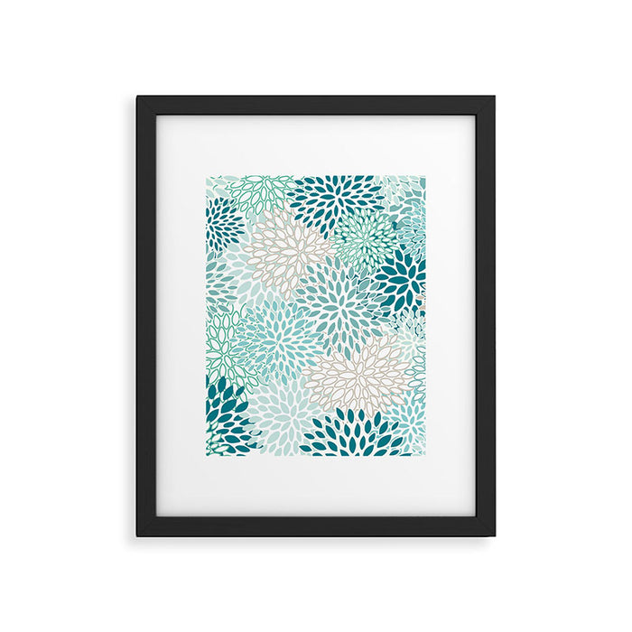 Floral Blooms in Teal, Aqua, Turquoise Framed Art Print Gallery Image 1