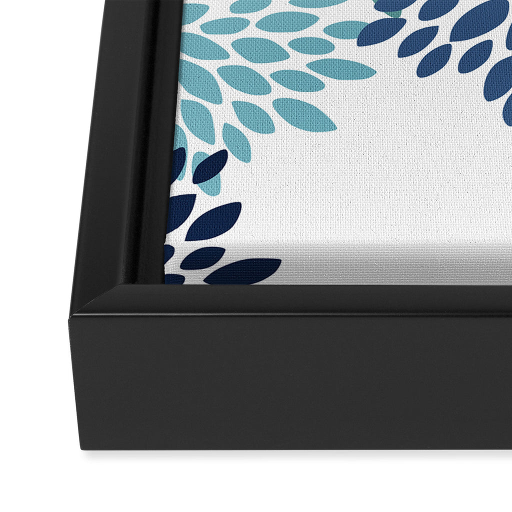 Floral Blooms, Navy, Blue and Teal Framed Canvas Print Gallery Image 3