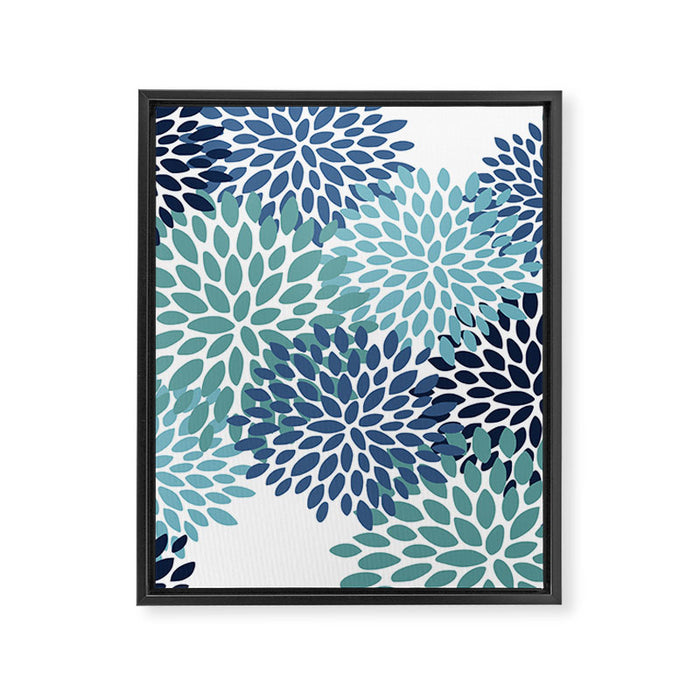 Floral Blooms, Navy, Blue and Teal Framed Canvas Print Gallery Image 1