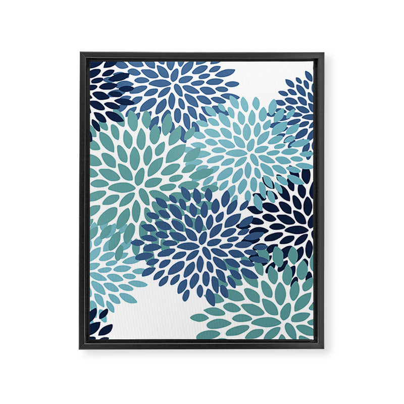 Floral Blooms, Navy, Blue and Teal Framed Canvas Print Gallery Image 8