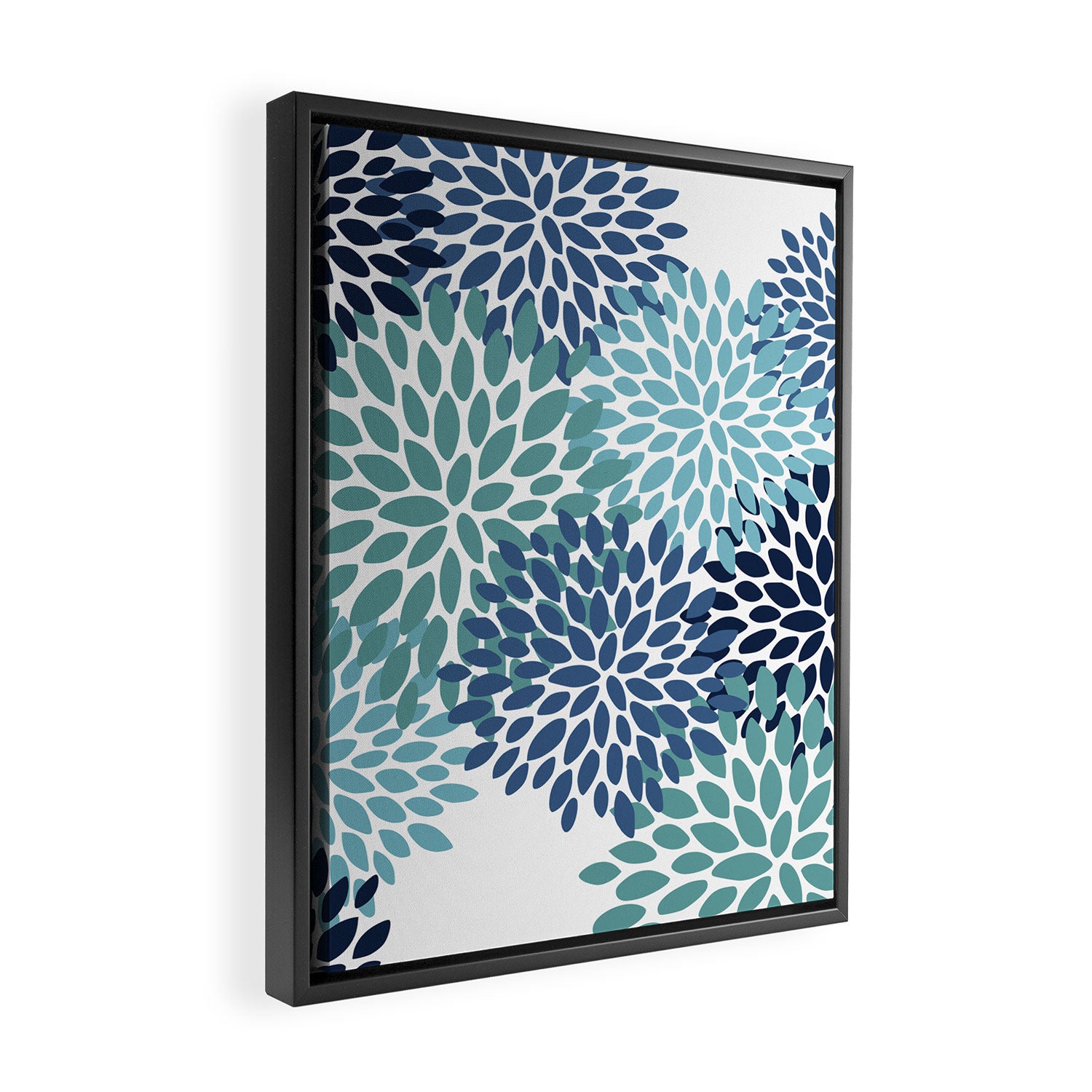 Floral Blooms, Navy, Blue and Teal Framed Canvas Print Gallery Image 2