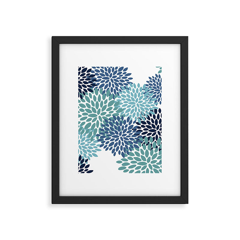 Floral Blooms, Navy, Blue and Teal Framed Art Print Gallery Image 6