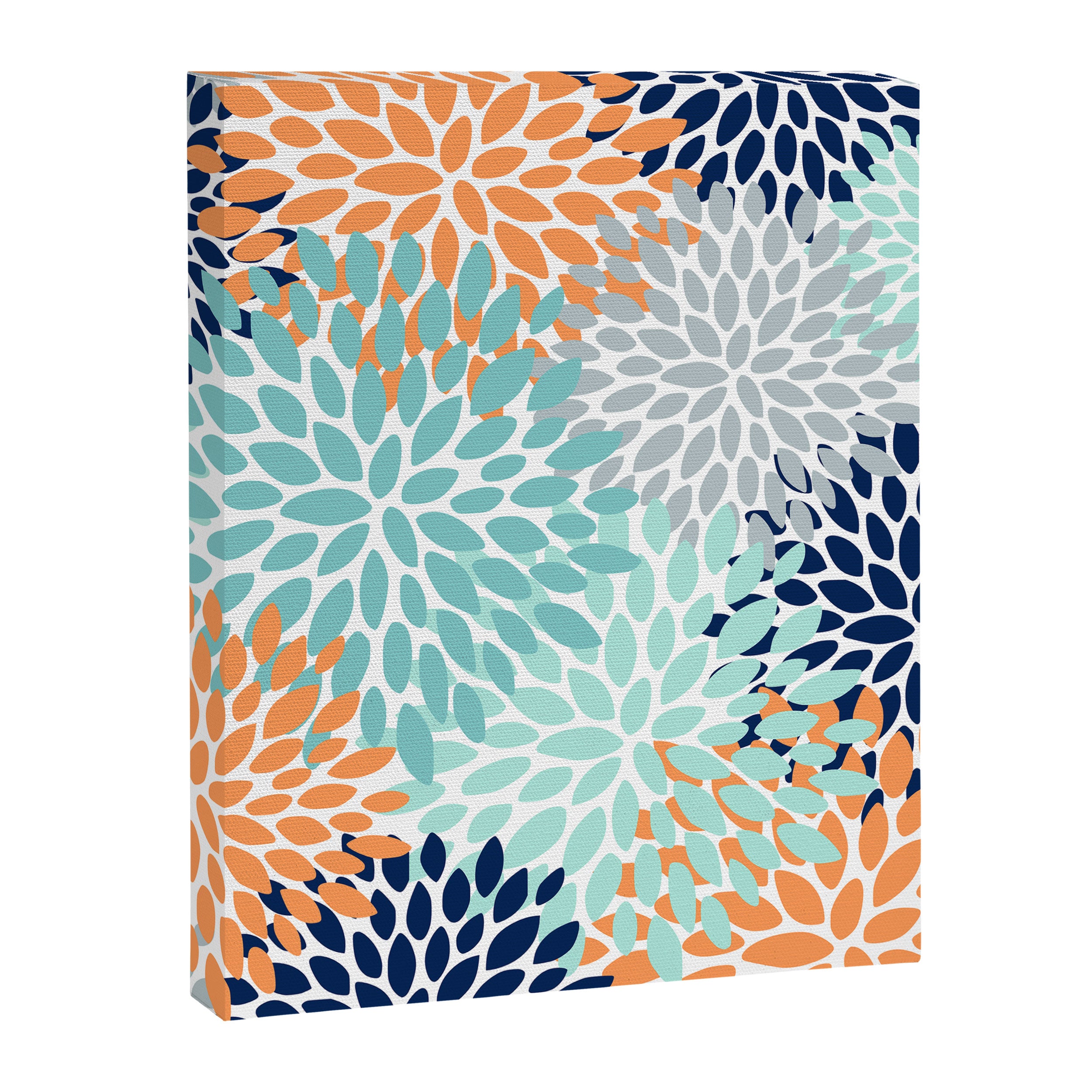 Floral Blooms, Navy, Orange, Teal, Gray Canvas Print Gallery Image 8