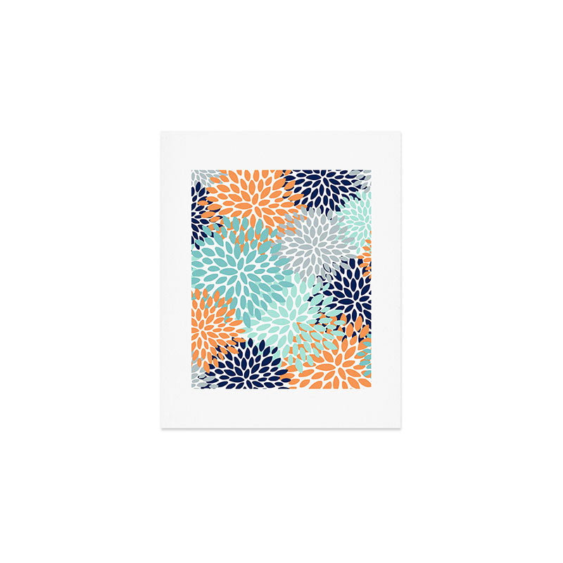Floral Blooms, Navy, Orange, Teal, Gray Art Print Gallery Image 1