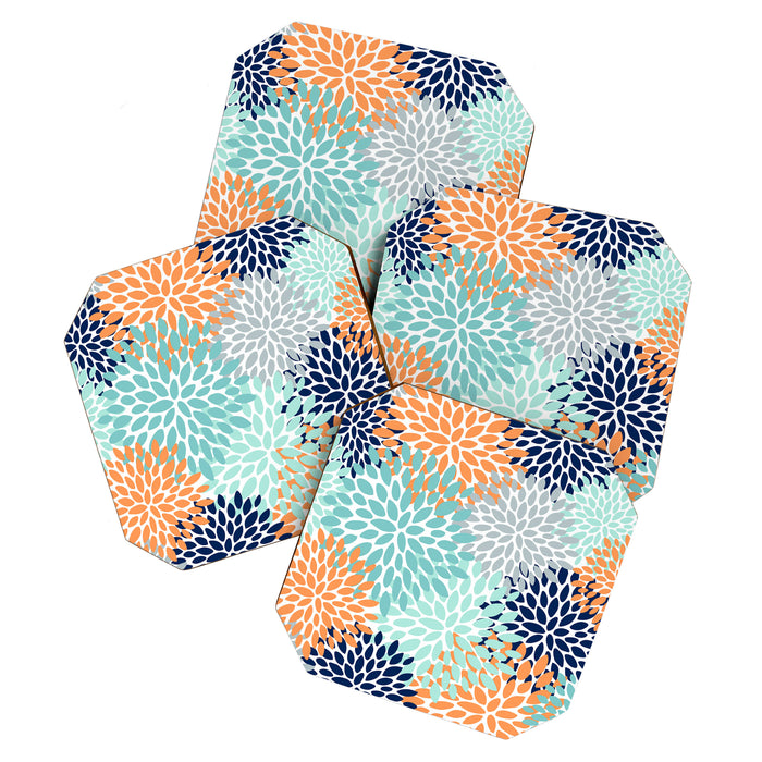 Floral Blooms, Navy, Orange, Teal, Gray Coaster Gallery Image 1