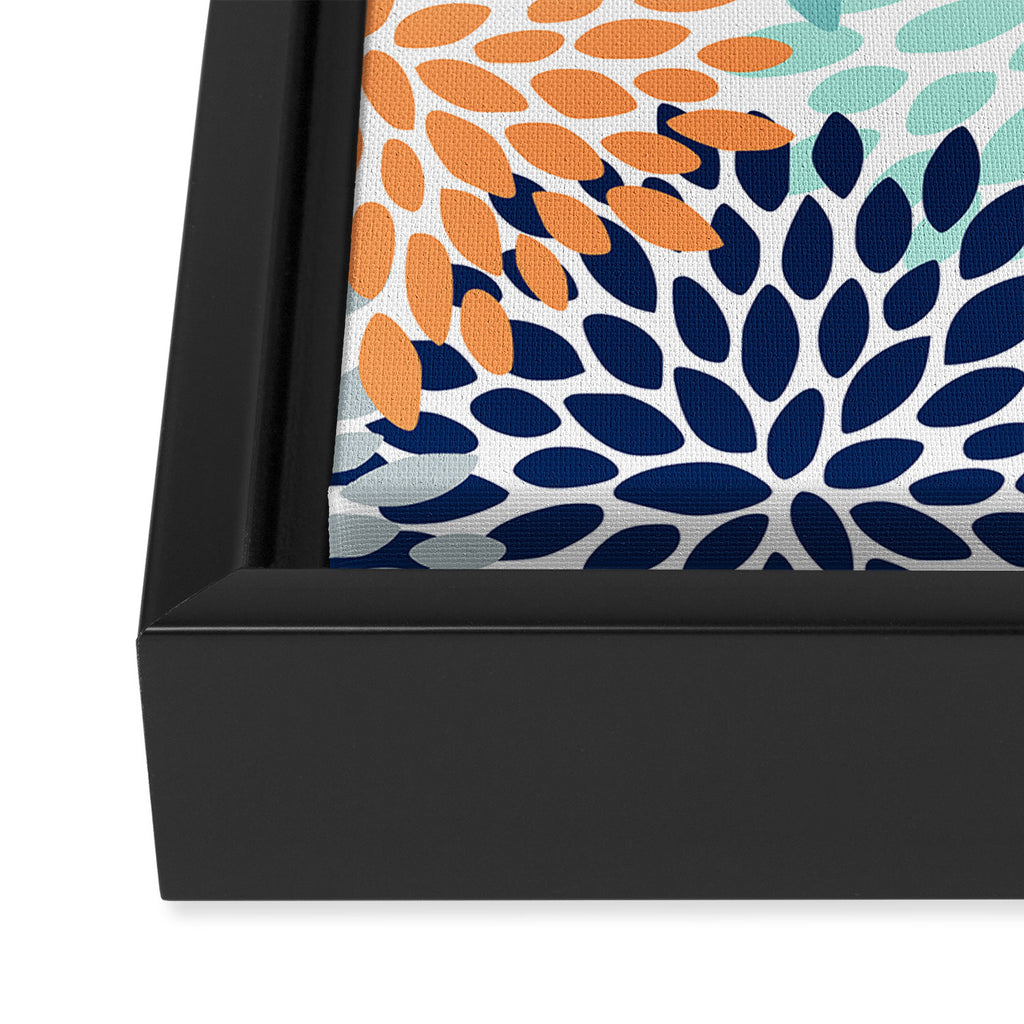 Floral Blooms, Navy, Orange, Teal, Gray Framed Canvas Print Gallery Image 3