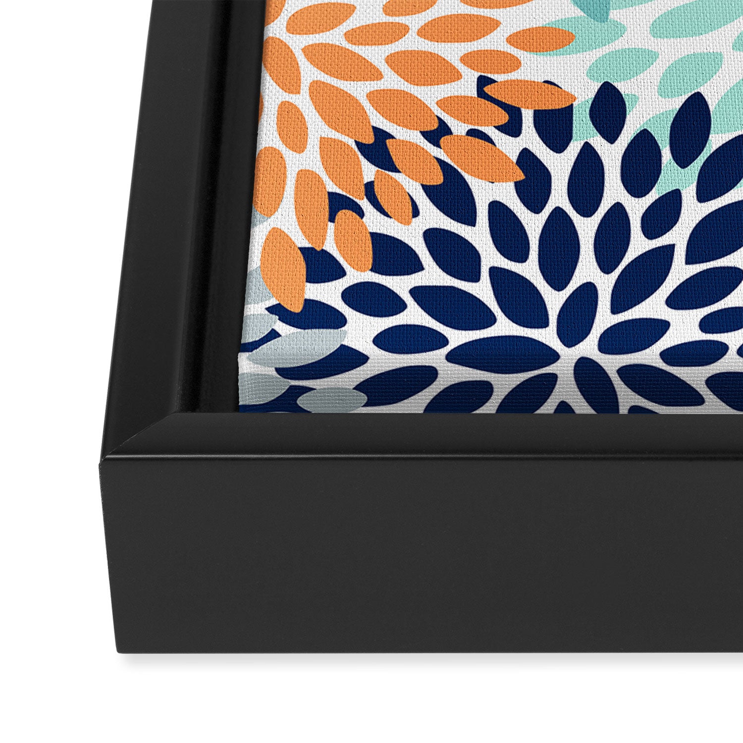 Floral Blooms, Navy, Orange, Teal, Gray Framed Canvas Print Gallery Image 3