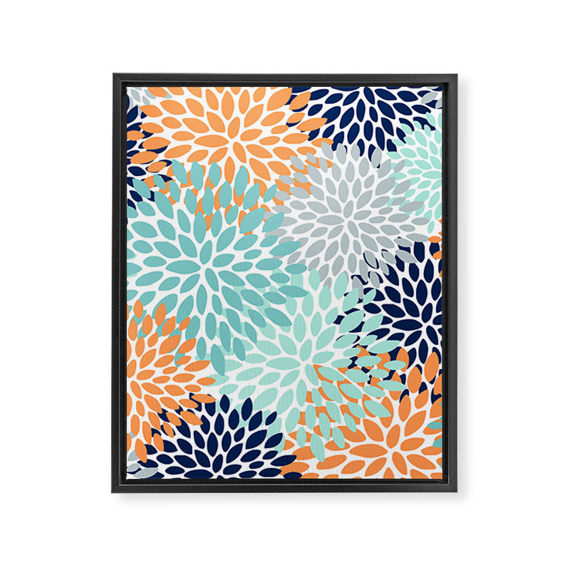 Floral Blooms, Navy, Orange, Teal, Gray Framed Canvas Print Gallery Image 8
